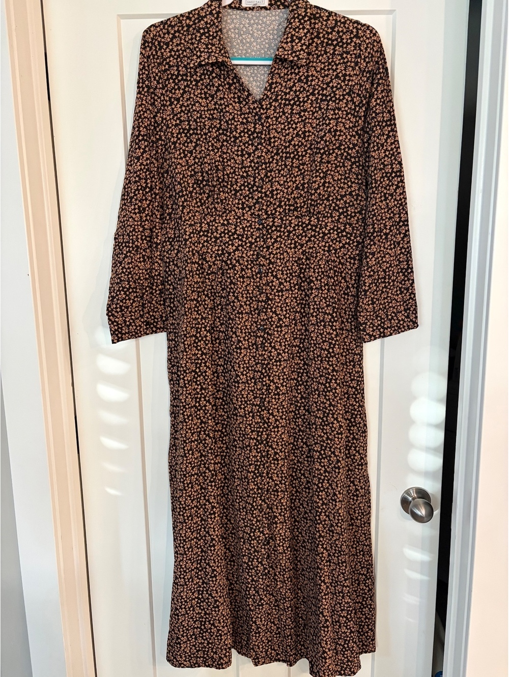Sweet Salt Black Floral Print Maxi Shirt Dress — Size 18/20